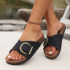 Veloura | Women's Cork Mules with Buckle Strap Design - Nalani - Fashion Clothing and Decor