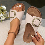 Veloura | Women's Cork Mules with Buckle Strap Design - Nalani - Fashion Clothing and Decor