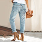Veloura | Women's Ripped Jeans with Tapered Leg and Drawstring | Casual - Nalani - Fashion Clothing and Decor