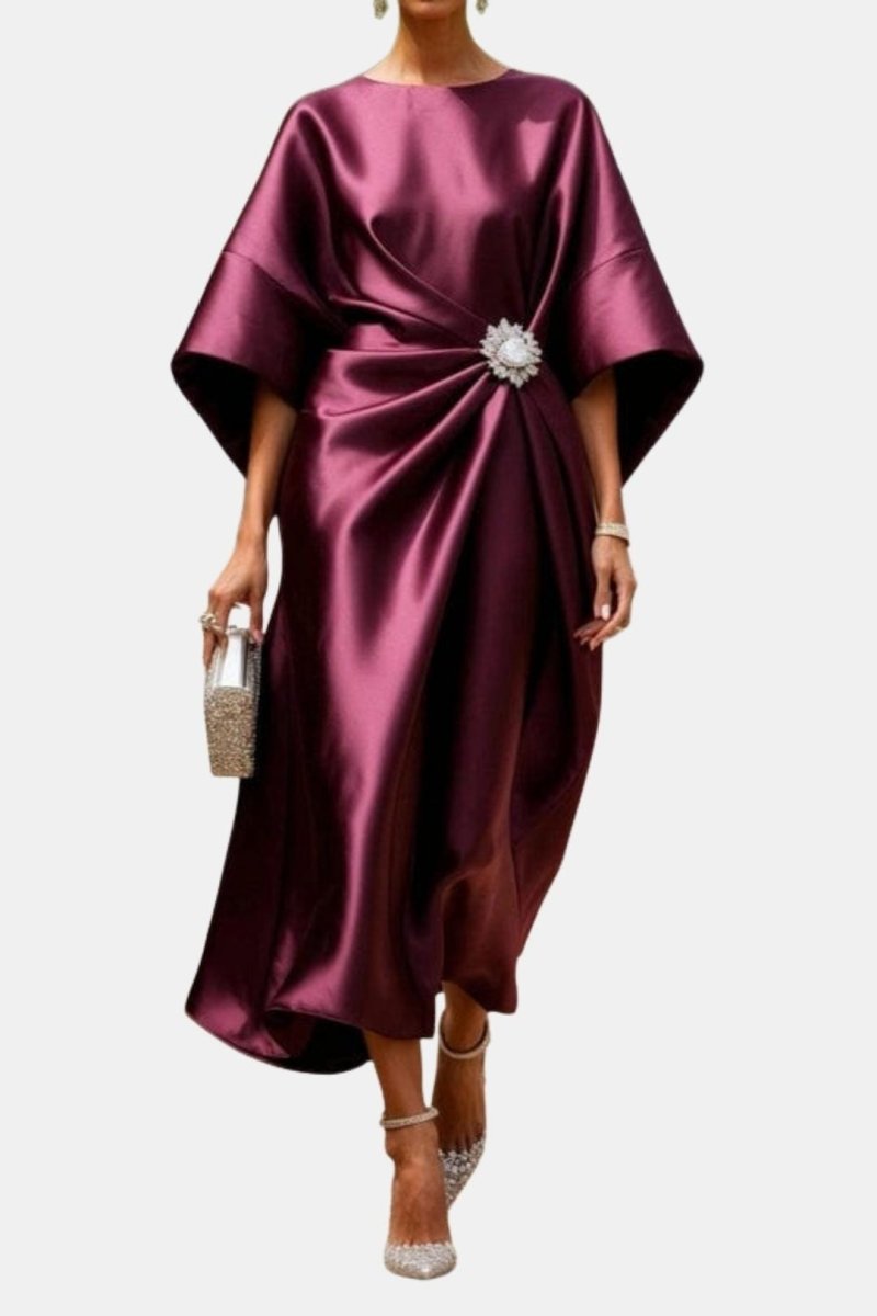 Verbera - Wide Sleeve Satin Maxi Dress For Formal Evening Occasions - Nalani - Fashion Clothing and Decor