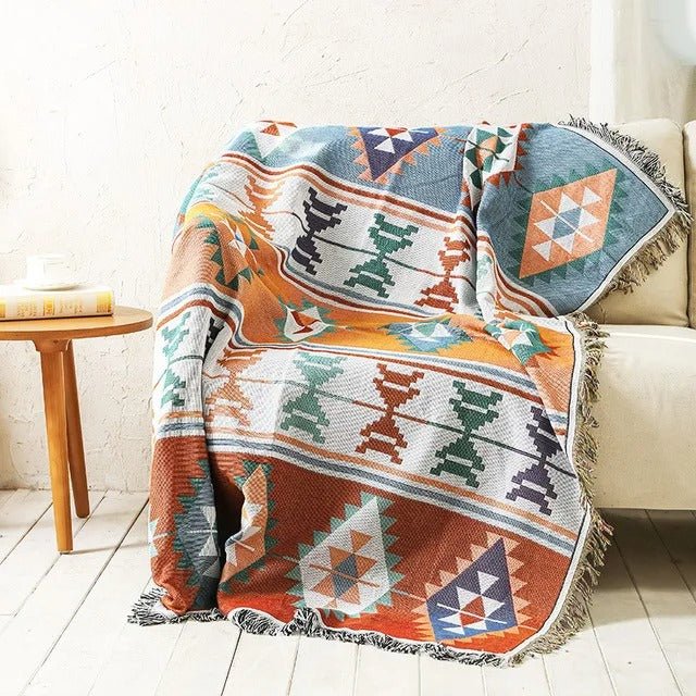 Vibrant Throw Blanket Collection with Braided Fringe Ends - Nalani - UK Fashion Clothing and Decor