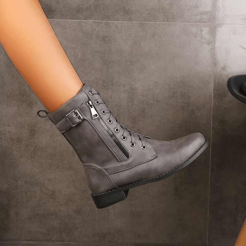 Vintage Faux Leather Boots for Women With Lace Up Buckle - Nalani - UK Fashion Clothing and Decor