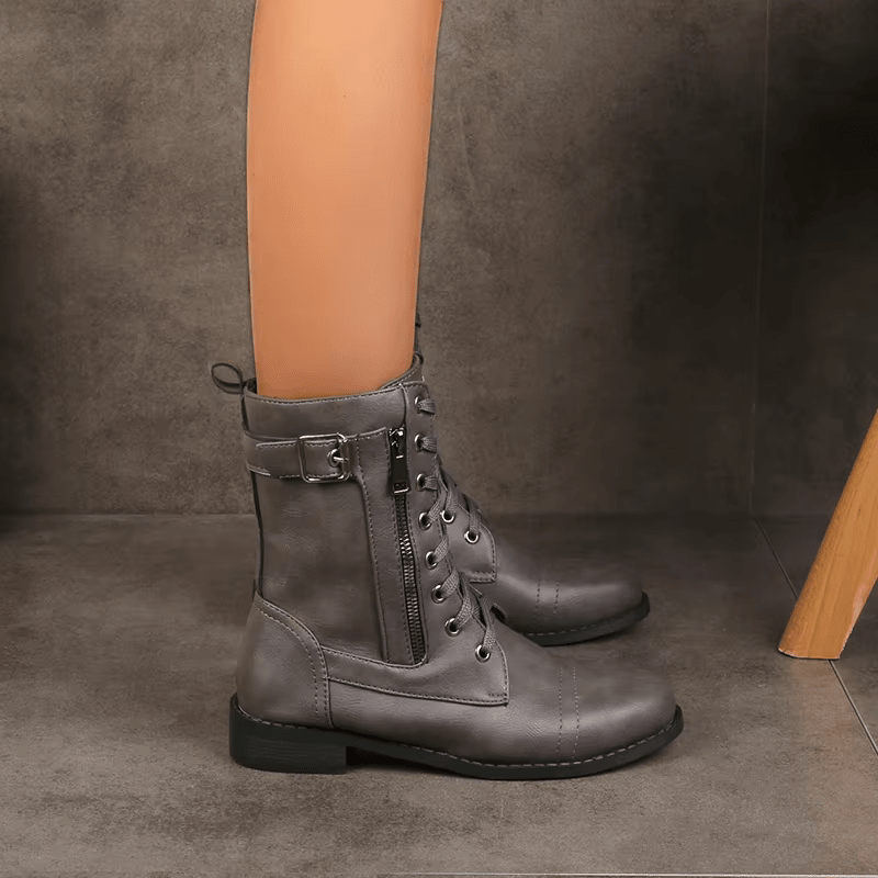 Vintage Faux Leather Boots for Women With Lace Up Buckle - Nalani - UK Fashion Clothing and Decor