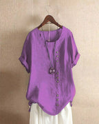Virelle | Solid - color short - sleeved blouse with a round neckline - Nalani - Fashion Clothing and Decor