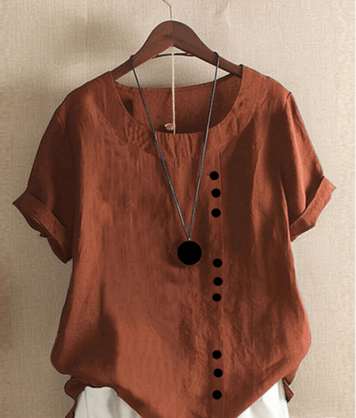 Virelle | Solid - color short - sleeved blouse with a round neckline - Nalani - Fashion Clothing and Decor