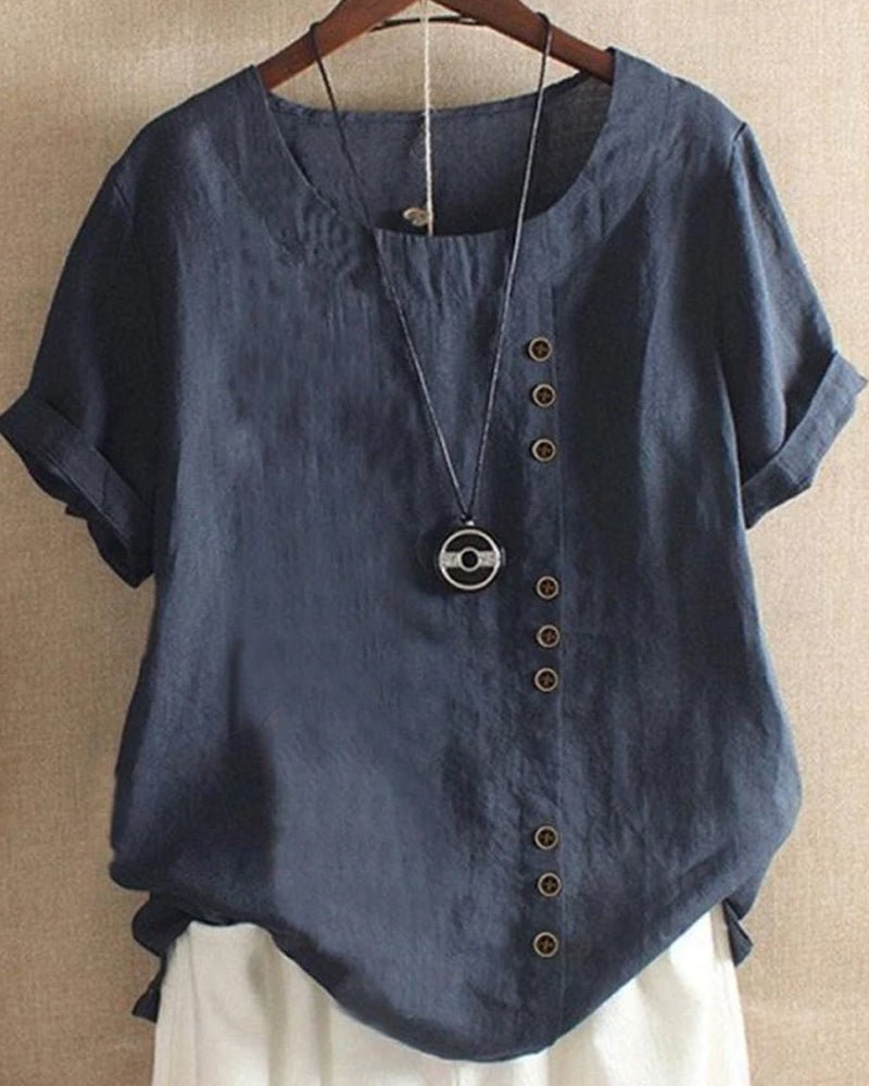 Virelle | Solid - color short - sleeved blouse with a round neckline - Nalani - Fashion Clothing and Decor