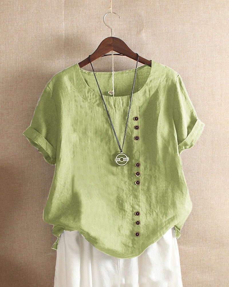 Virelle | Solid - color short - sleeved blouse with a round neckline - Nalani - Fashion Clothing and Decor