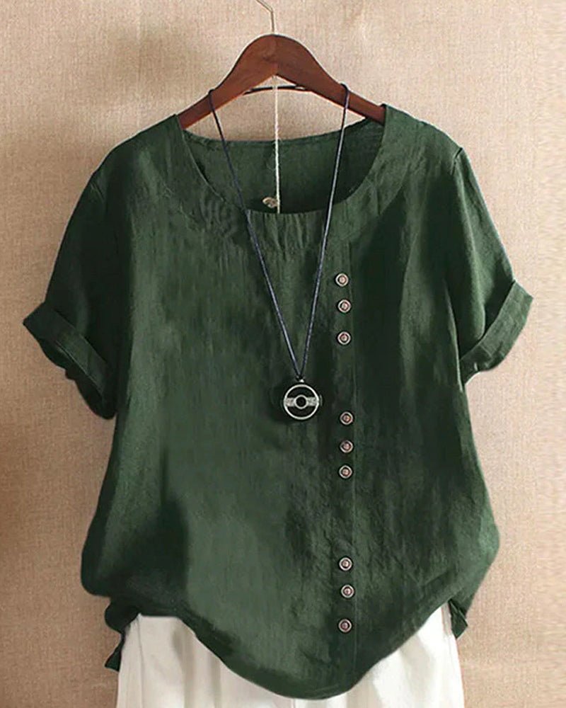 Virelle | Solid - color short - sleeved blouse with a round neckline - Nalani - Fashion Clothing and Decor