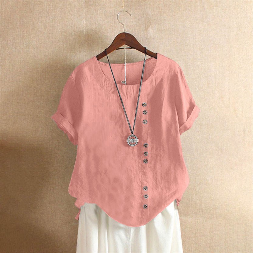Virelle | Solid - color short - sleeved blouse with a round neckline - Nalani - Fashion Clothing and Decor