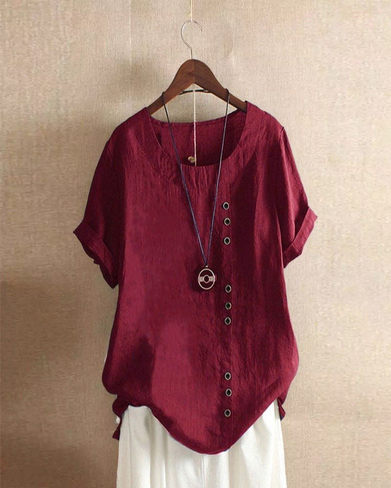 Virelle | Solid - color short - sleeved blouse with a round neckline - Nalani - Fashion Clothing and Decor