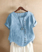 Virelle | Solid - color short - sleeved blouse with a round neckline - Nalani - Fashion Clothing and Decor