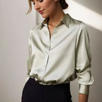 Virelle | Women's blouse with collar and long sleeves | Button placket - Nalani - Fashion Clothing and Decor
