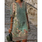 Virelle | Women's Short Sleeve V - Neck Floral Summer Dress | Midi - Nalani - Fashion Clothing and Decor