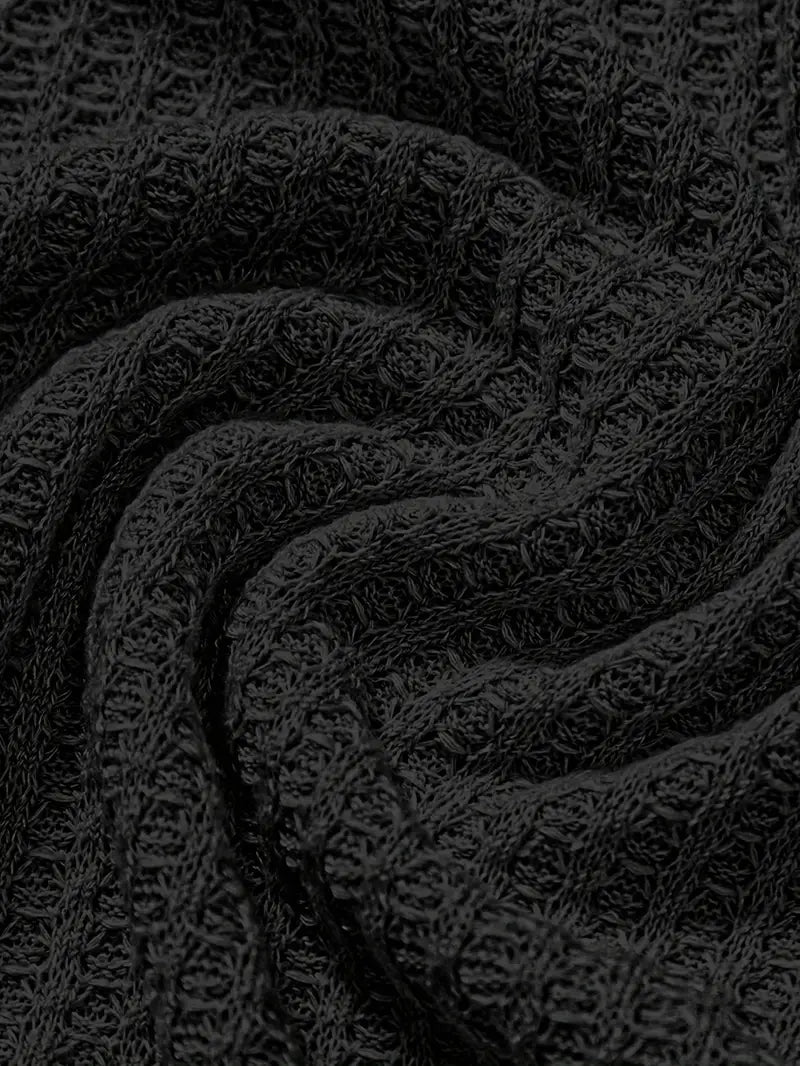 Waffle Knit Polo Shirt For Men Short Sleeve Two Button Placket - Nalani - UK Fashion Clothing and Decor