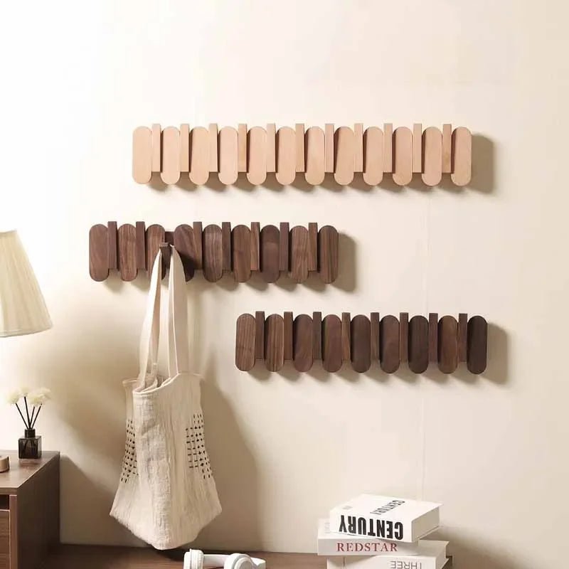 Walnut Wood Wall Coat Rack with Hooks for Stylish Storage - Nalani - UK Fashion Clothing and Decor