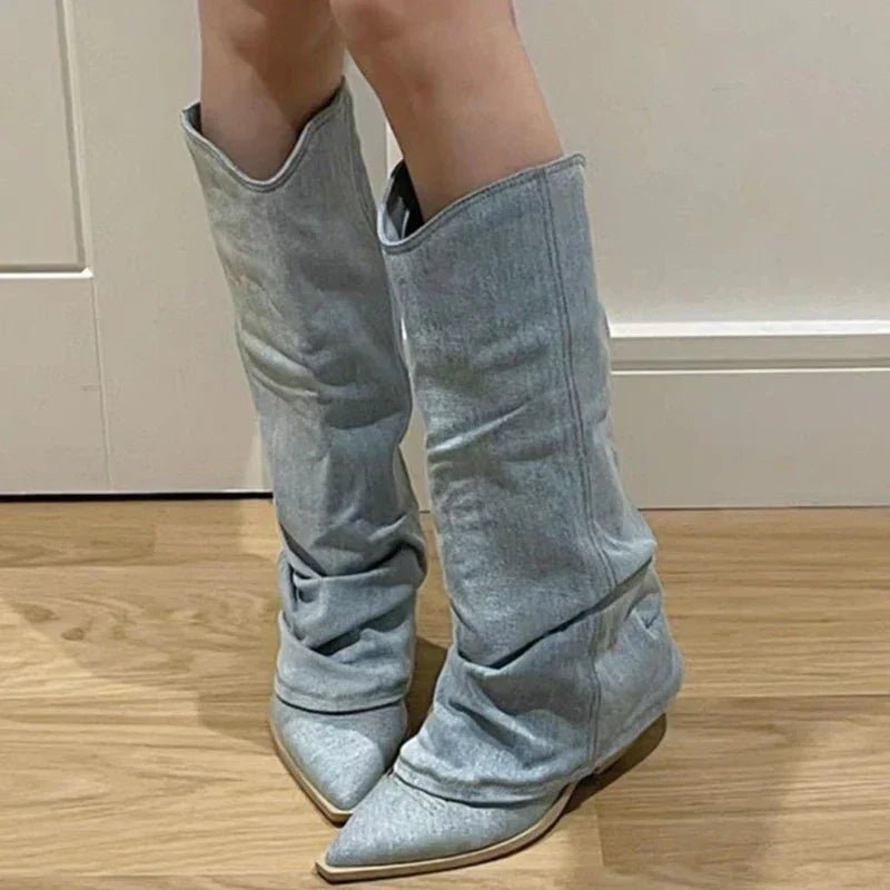 Western Knee High Boots For Women Pointed Toe Cowgirl Style - Nalani - UK Fashion Clothing and Decor