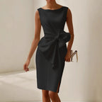 Women Boat Neck Midi Dress Sleeveless Side Bow Detail Everyday Dress - Nalani - Fashion Clothing and Decor