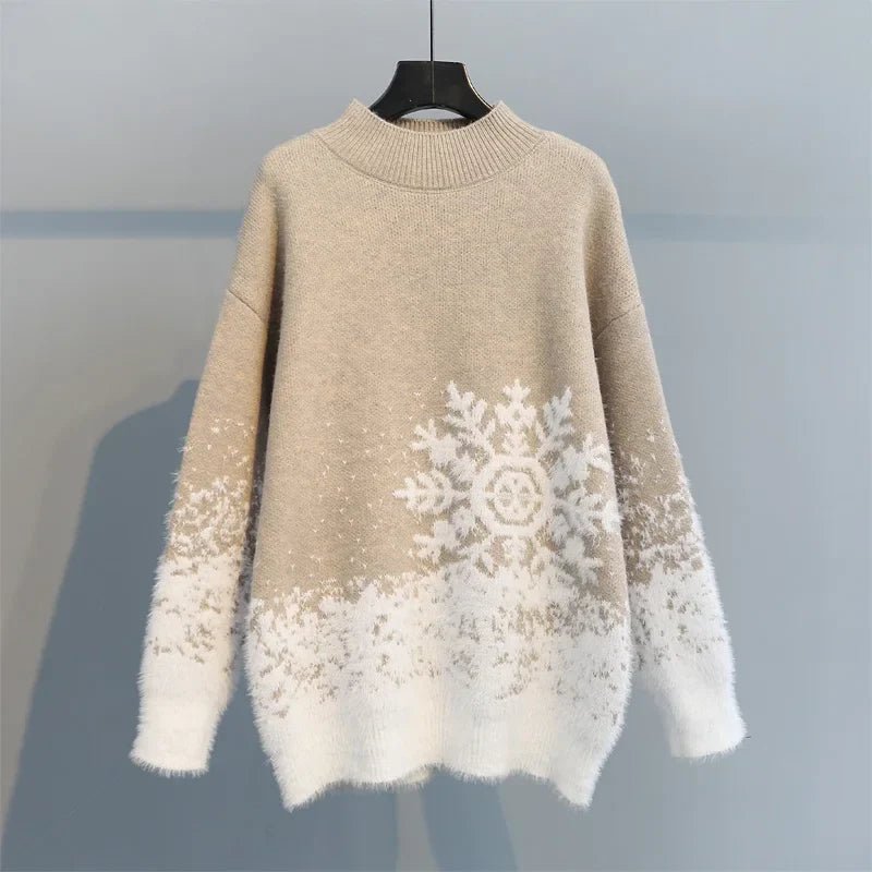 Women Christmas Snowflake Sweater Crew Neck Cozy Winter Knit - Nalani - UK Fashion Clothing and Decor