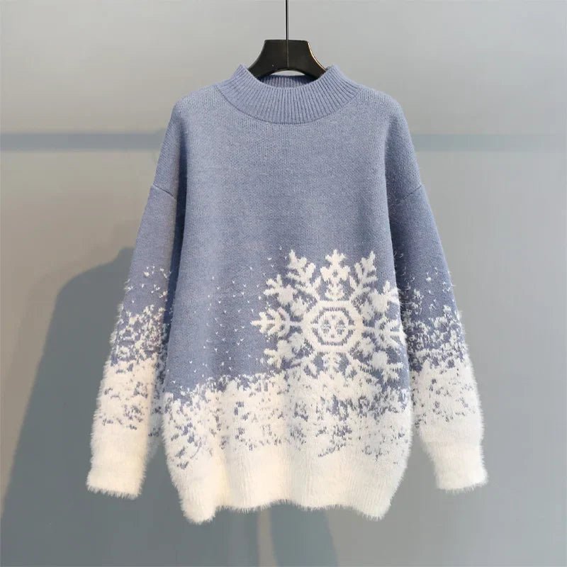 Women Christmas Snowflake Sweater Crew Neck Cozy Winter Knit - Nalani - UK Fashion Clothing and Decor