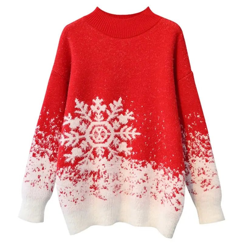 Women Christmas Snowflake Sweater Crew Neck Cozy Winter Knit - Nalani - UK Fashion Clothing and Decor
