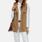 Women Hooded Vest Fuzzy Knit With Button Front And Chest Pockets - Nalani - UK Fashion Clothing and Decor