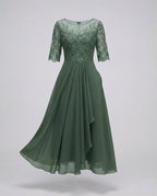 Women's 3/4 Sleeve Embroidered Midi Dress - Layered Skirt With Embroidered Bodice - Nalani - Fashion Clothing and Decor