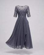 Women's 3/4 Sleeve Embroidered Midi Dress - Layered Skirt With Embroidered Bodice - Nalani - Fashion Clothing and Decor