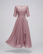 Women's 3/4 Sleeve Embroidered Midi Dress - Layered Skirt With Embroidered Bodice - Nalani - Fashion Clothing and Decor