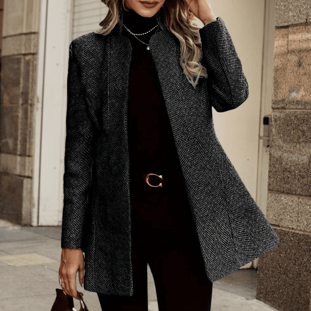 Women's ankle length coat with single row buttons and notch lapels - Nalani - UK Fashion Clothing and Decor