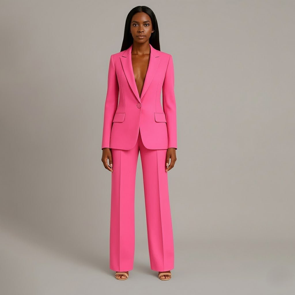Women’s Blazer And Wide Leg Trousers Tailored Suit Set | Button Front For Workwear Office - Nalani - Fashion Clothing and Decor