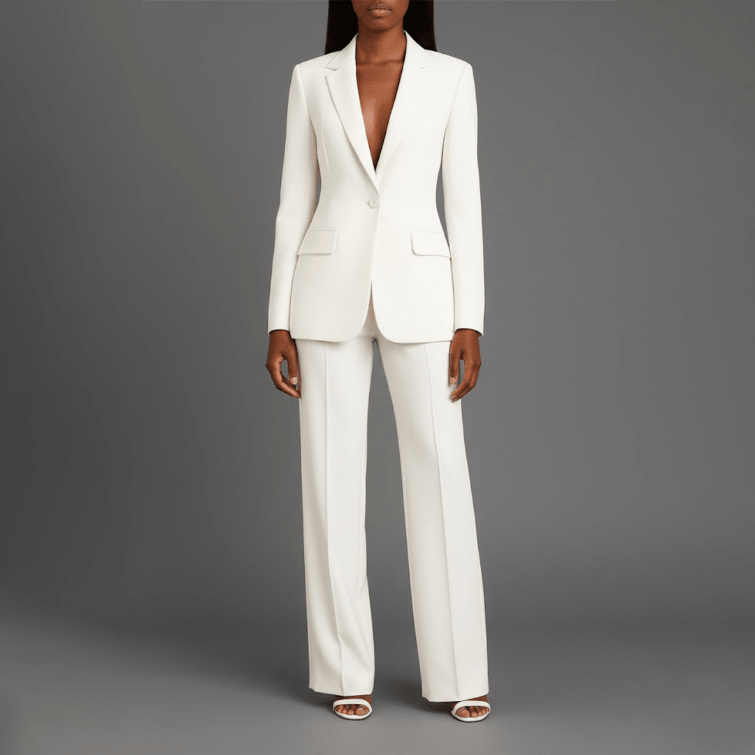 Women’s Blazer And Wide Leg Trousers Tailored Suit Set | Button Front For Workwear Office - Nalani - Fashion Clothing and Decor