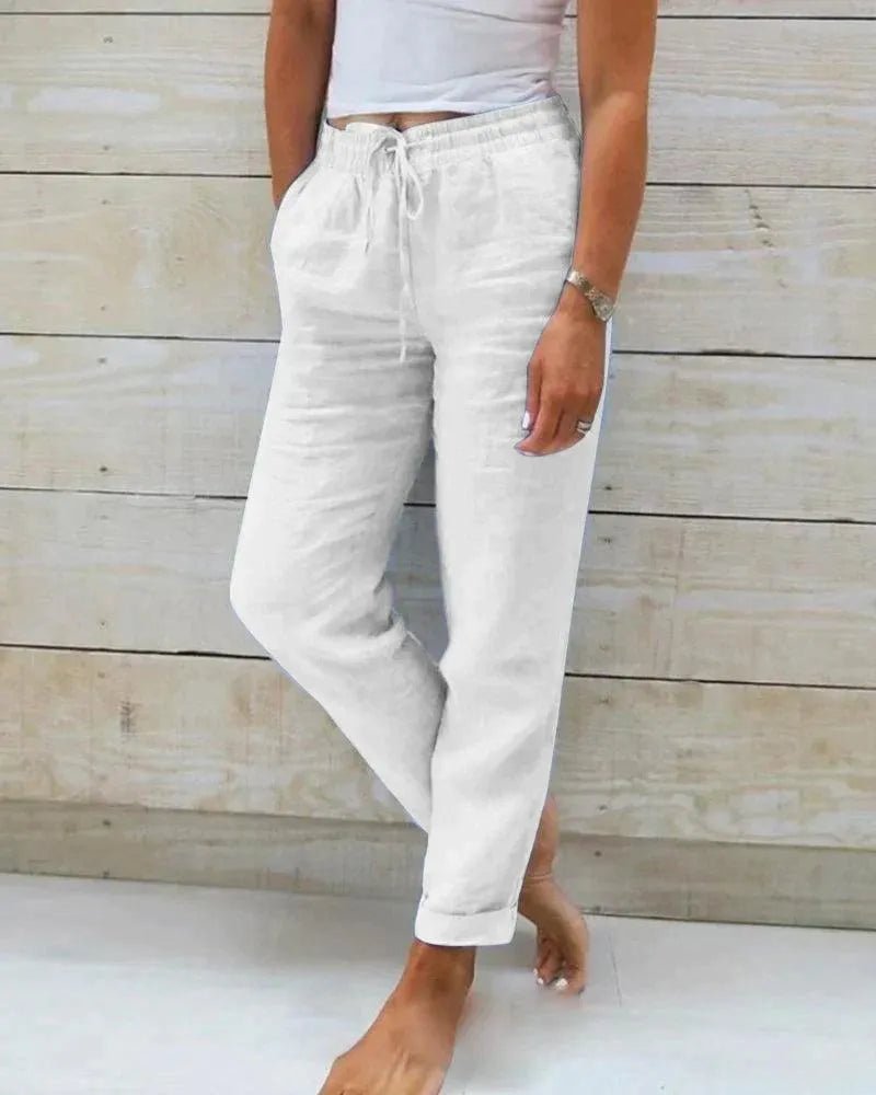 Women's Caleni Trousers - Cotton - Relaxed Fit - Elastic Waist with Drawstring - Lightweight - Nalani - UK Fashion Clothing and Decor