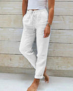 Women's Caleni Trousers - Cotton - Relaxed Fit - Elastic Waist with Drawstring - Lightweight - Nalani - UK Fashion Clothing and Decor