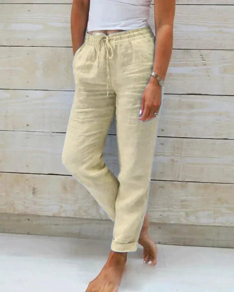 Women's Caleni Trousers - Cotton - Relaxed Fit - Elastic Waist with Drawstring - Lightweight - Nalani - UK Fashion Clothing and Decor