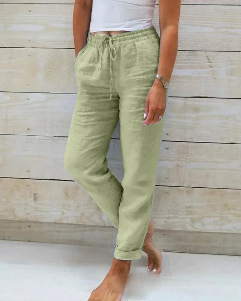 Women's Caleni Trousers - Cotton - Relaxed Fit - Elastic Waist with Drawstring - Lightweight - Nalani - UK Fashion Clothing and Decor