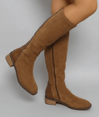 Women’s Camel Knee-High Boots – Classic Suede Look with Block Heel - Nalani - Fashion Clothing and Decor
