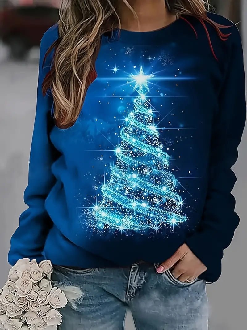Womens Christmas Tree Print Sweater Festive Holiday Knit - Nalani - UK Fashion Clothing and Decor