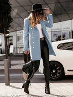 Women's Double - Breasted Wool Coat - Tailored Fit - Gold Button Detail - Mid - Thigh Length - Nalani - UK Fashion Clothing and Decor