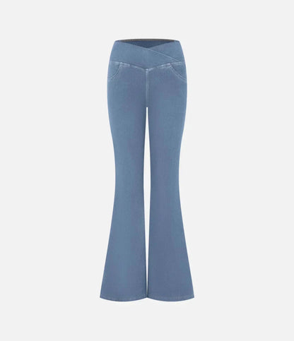 Women's elasticated Wide leg flared jeans with high waist - Nalani - UK Fashion Clothing and Decor