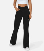 Women's elasticated Wide leg flared jeans with high waist - Nalani - UK Fashion Clothing and Decor