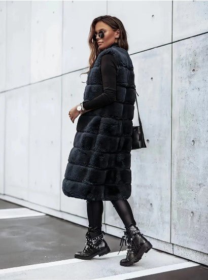 Women's Faux Fur Vest - Long Sleeveless - Open Front Lightweight Layer - Nalani - UK Fashion Clothing and Decor