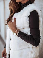 Women's Faux Fur Vest - Long Sleeveless - Open Front Lightweight Layer - Nalani - UK Fashion Clothing and Decor
