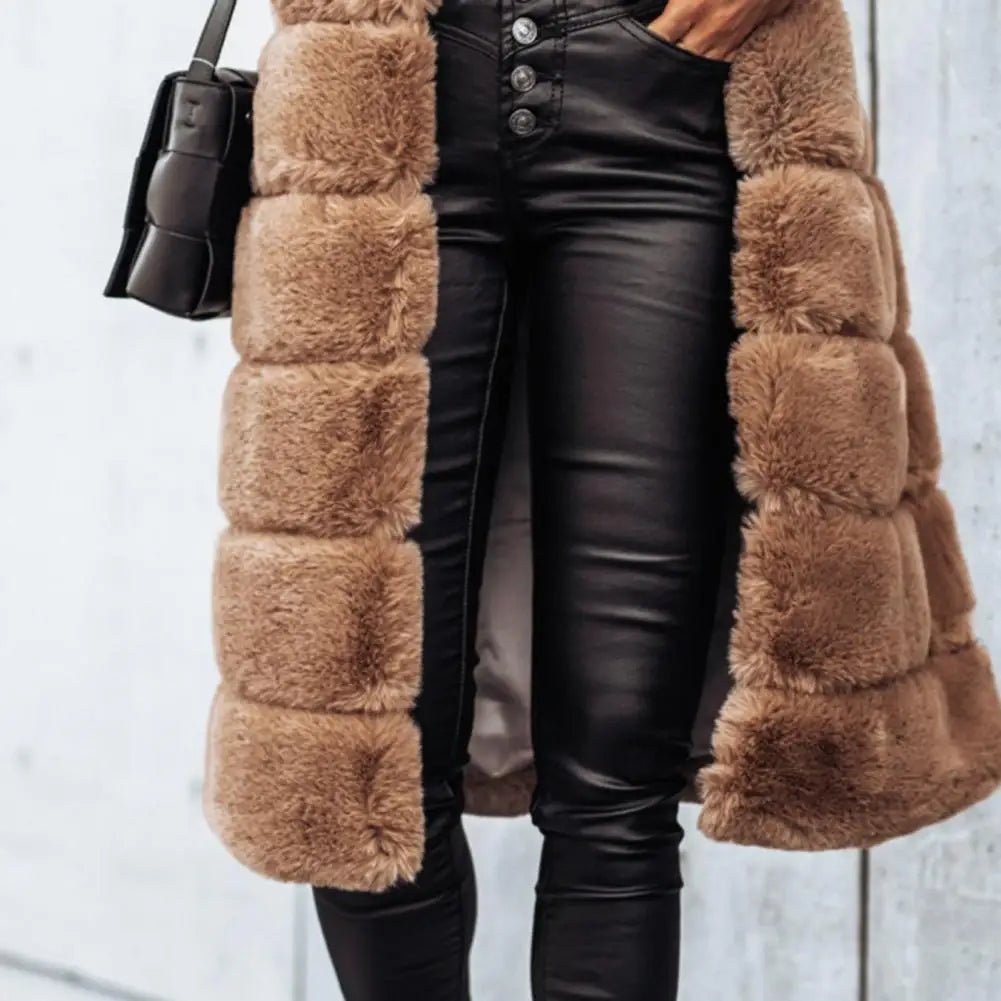 Women's Faux Fur Vest - Long Sleeveless - Open Front Lightweight Layer - Nalani - UK Fashion Clothing and Decor