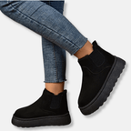 Womens Faux Suede Boots With Chunky Platform Sole Elastic Gussets - Nalani - UK Fashion Clothing and Decor