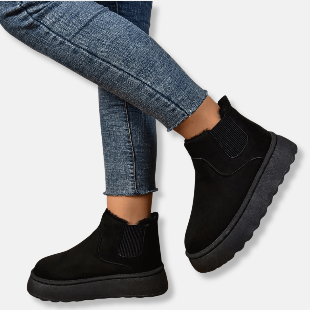 Womens Faux Suede Boots With Chunky Platform Sole Elastic Gussets - Nalani - UK Fashion Clothing and Decor