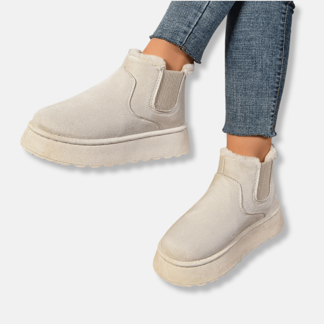Womens Faux Suede Boots With Chunky Platform Sole Elastic Gussets - Nalani - UK Fashion Clothing and Decor