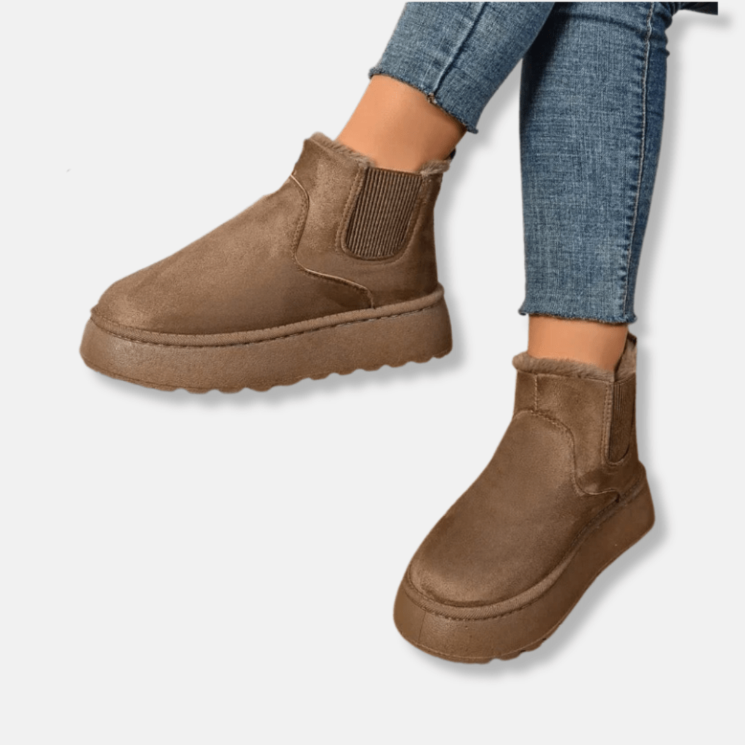 Womens Faux Suede Boots With Chunky Platform Sole Elastic Gussets - Nalani - UK Fashion Clothing and Decor