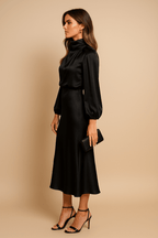 Women’s High Neck Midi Dress – Elegant High Waist Silhouette - Nalani - Fashion Clothing and Decor