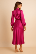 Women’s High Neck Midi Dress – Elegant High Waist Silhouette - Nalani - Fashion Clothing and Decor