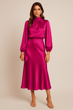 Women’s High Neck Midi Dress – Elegant High Waist Silhouette - Nalani - Fashion Clothing and Decor